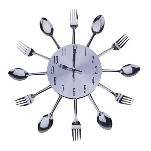 Diseño moderno Reloj de pared Cubiertos de plata Cocina Reloj de pared Cuchara Tenedor Sala de estar Decoración del hogar Reloj de espejo