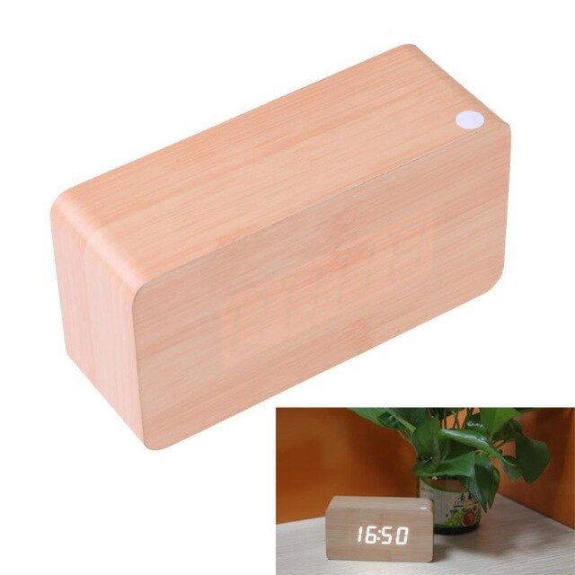 Diseño creativo LED Reloj Despertador Digital Calendario Termómetro Moderno Reloj de Madera Hogar Dormitorio Artículos Decorativos Envío Gratis