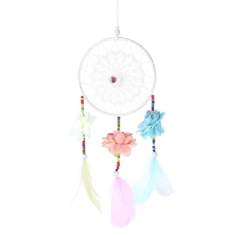 Diseño para el hogar Hecho a mano Dream Catcher Nordic Con Flor Hollow Lace Feathers Wall Car Decoración Colgante Campanas de Viento Dreamcatcher