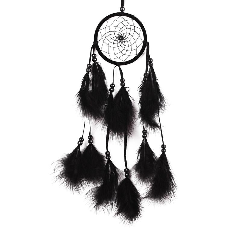 Hecho a mano Atrapasueños Pluma Negro Diseño de Encaje Indio Dream Catcher Grano Home Bar Colgando Decoración Ornamento E5M1
